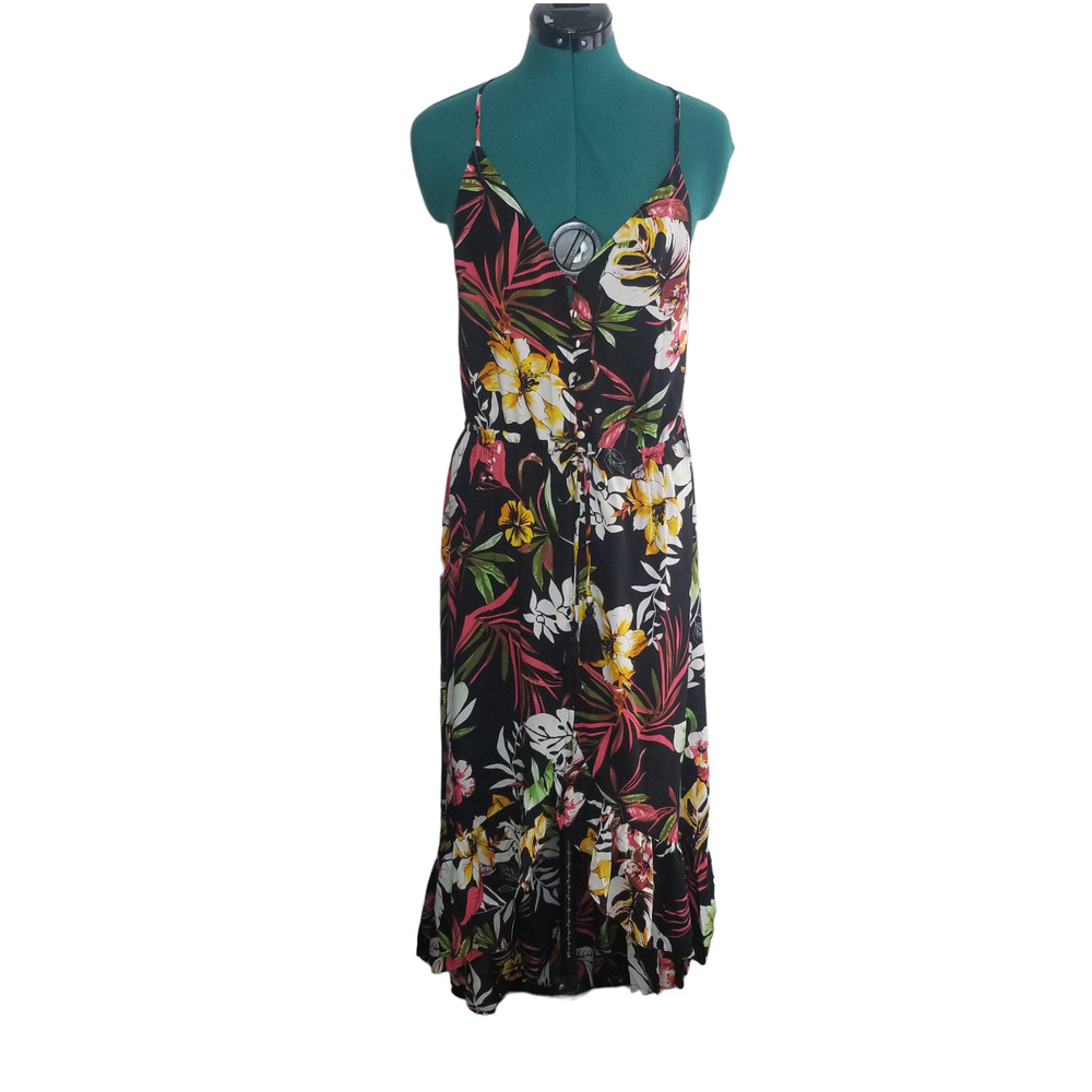 Lulus Women's Tropical Print Dress, Black, High-Low Maxi Dress Size M, New - Picture 2 of 12